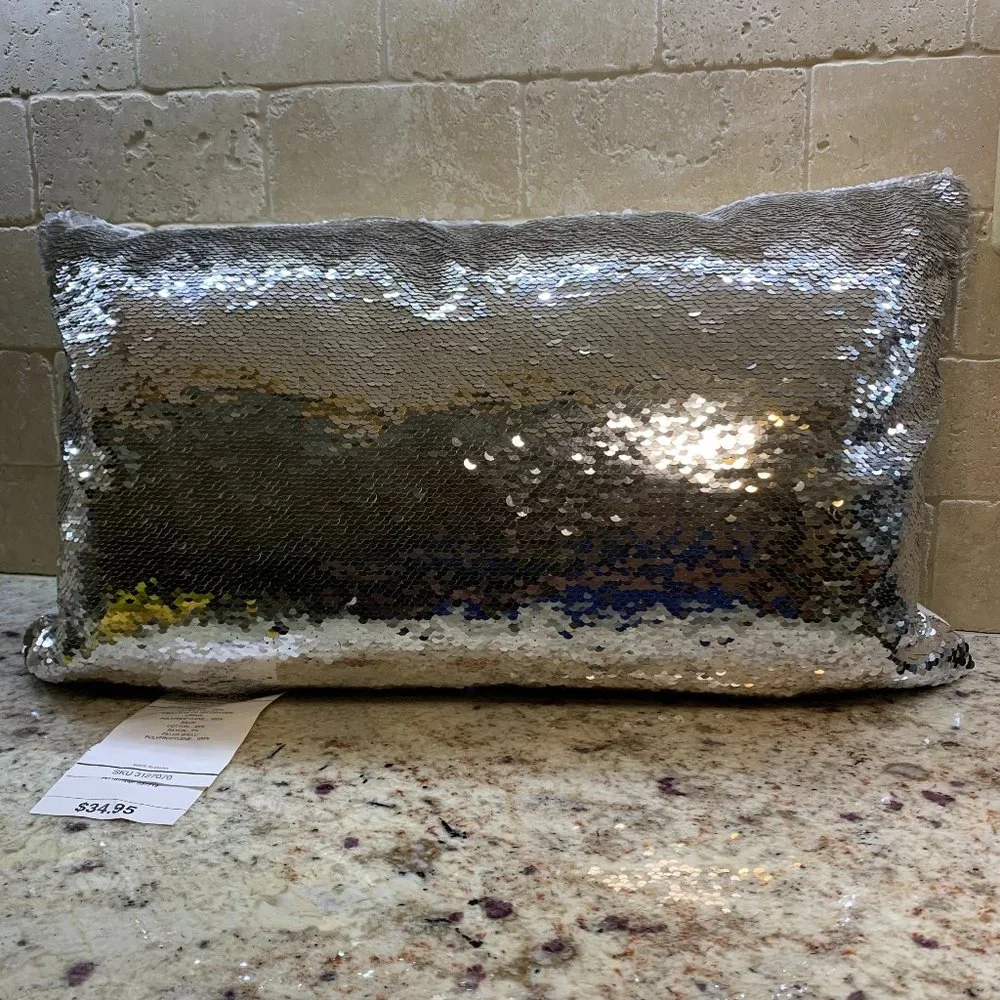 Pier 1 Reversible Sequin Pillow Silver